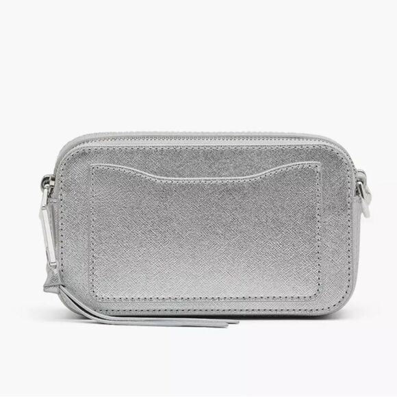 Marc Jacobs Metallic Silver Saffiano Leather Snapshot Camera Crossbody Bag Ex++ - Picture 3 of 8